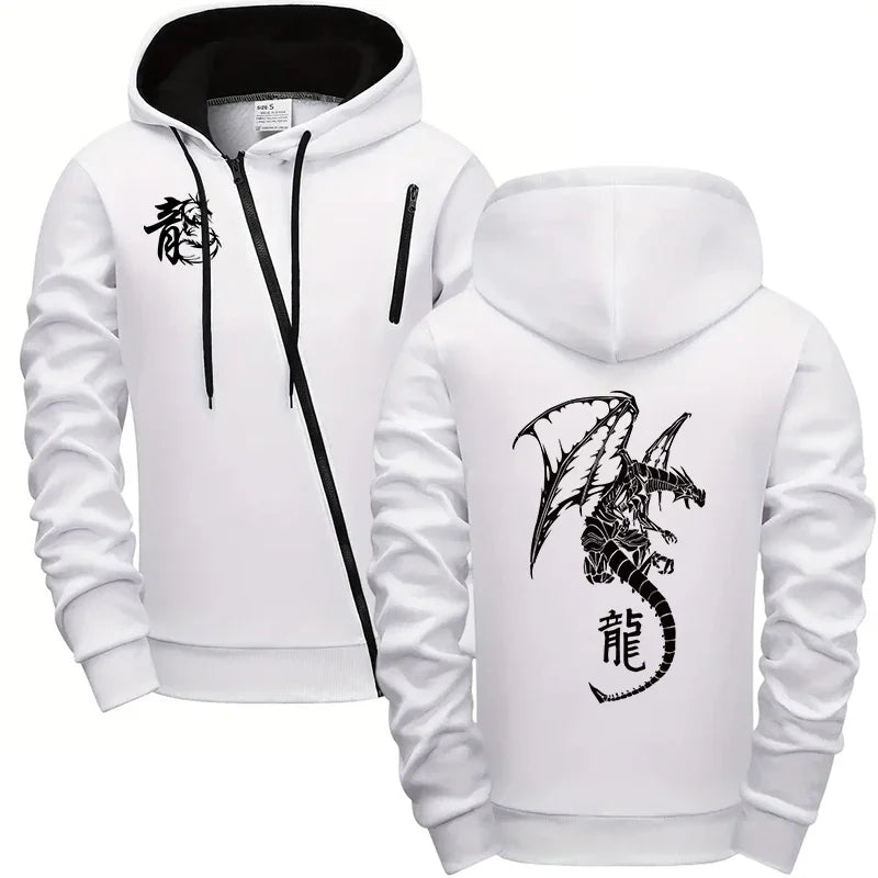 Men's Zip-up Jackets All Season Daily Casual Sports Riding Versatile Hooded Coats Male Gym Fitness Hoodie Dragon Printed Clothes
