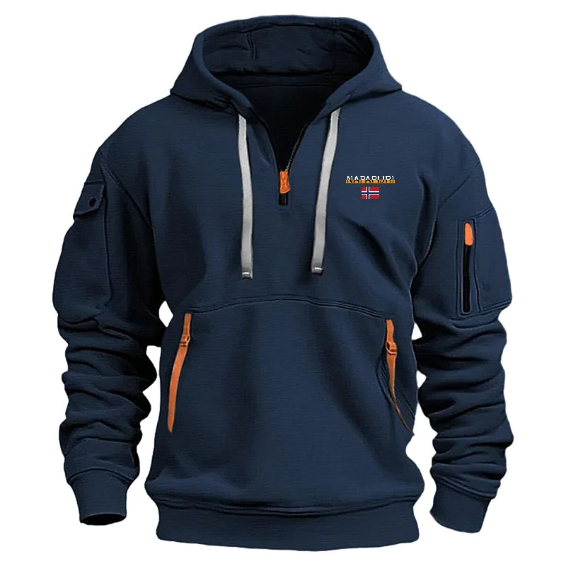 Men's Casual Sports Hoodie, Long Sleeve Loose Jacket Zipper Multi-Pocket, Harajuku, Urban Fashion, Autumn and Winter