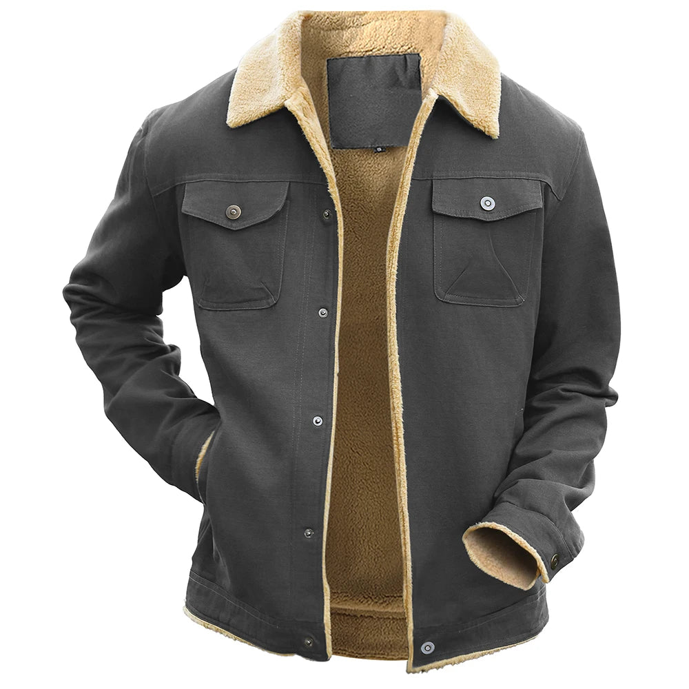 Men's Jackets Winter Faux Shearling Lined Windproof Warm Coat Black Buttoned Parka Pockets Comfortable Casual Tops US Size