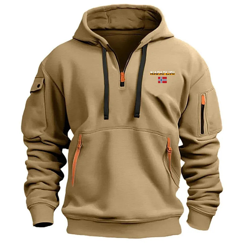 Men's Casual Sports Hoodie, Long Sleeve Loose Jacket Zipper Multi-Pocket, Harajuku, Urban Fashion, Autumn and Winter