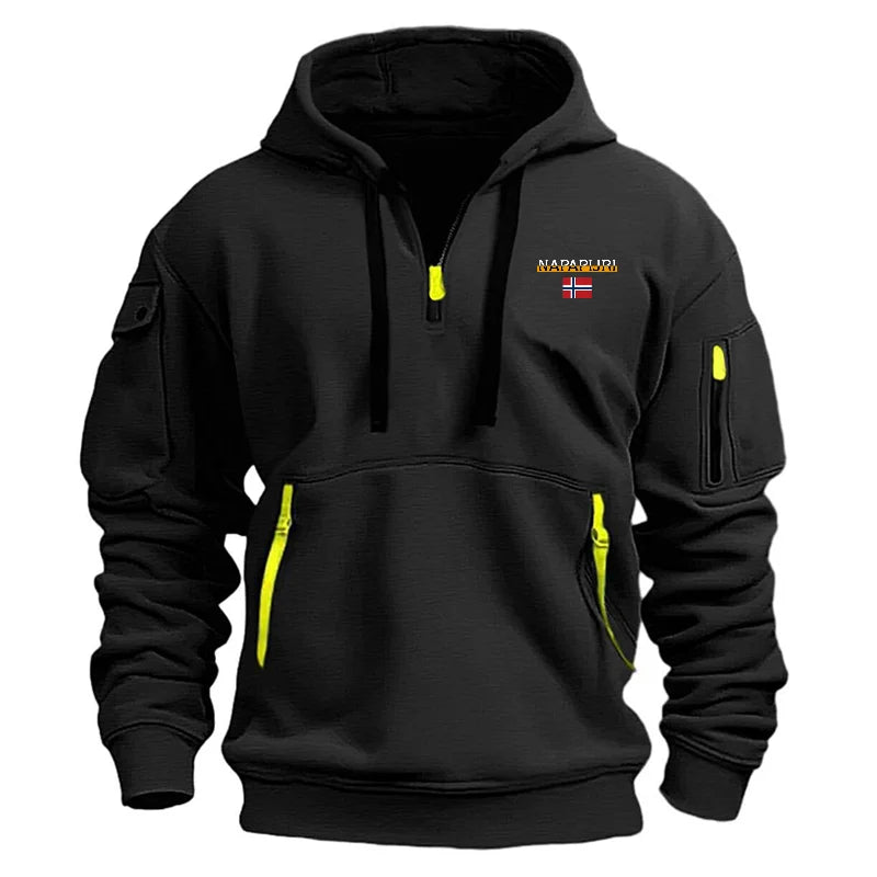 Men's Casual Sports Hoodie, Long Sleeve Loose Jacket Zipper Multi-Pocket, Harajuku, Urban Fashion, Autumn and Winter