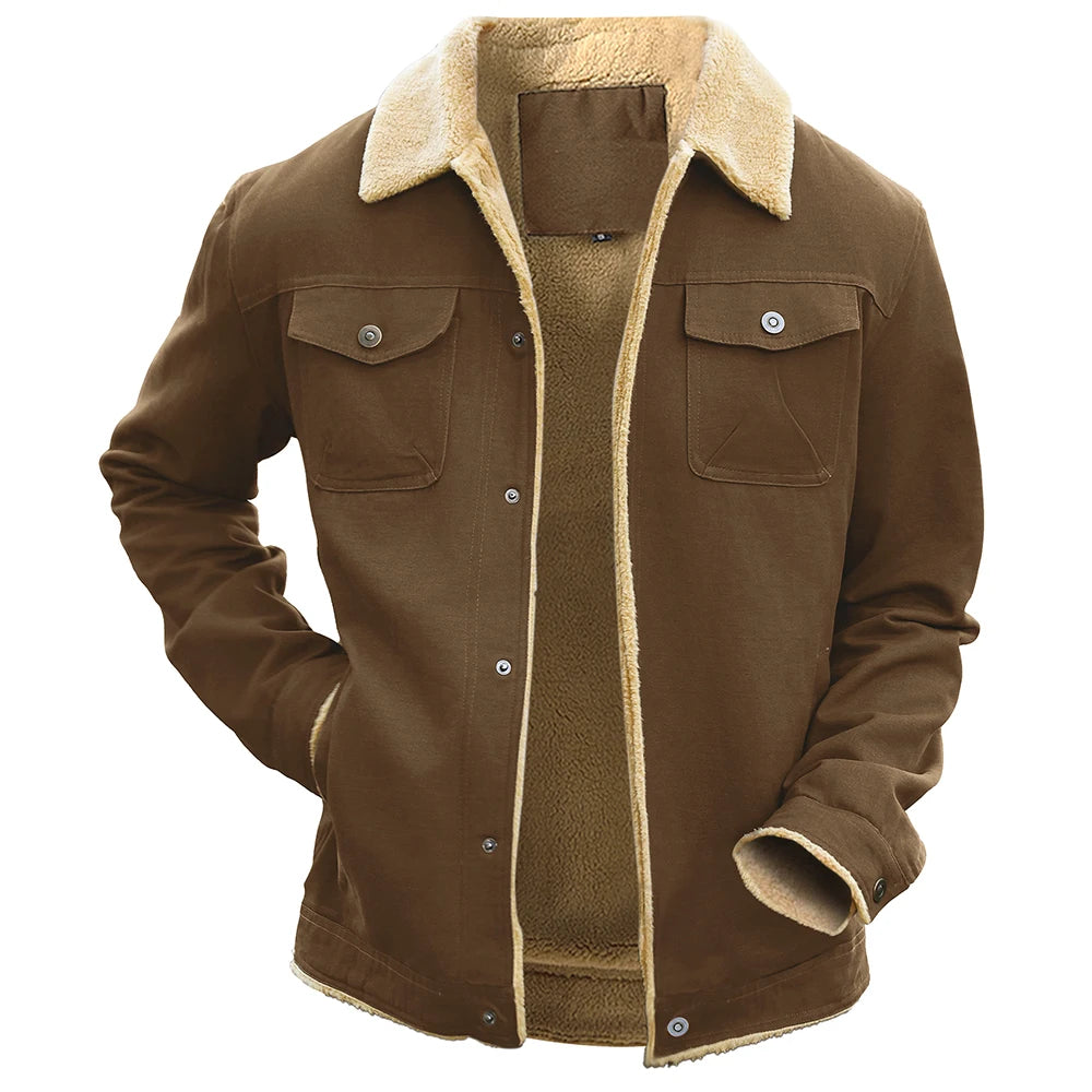 Men's Jackets Winter Faux Shearling Lined Windproof Warm Coat Black Buttoned Parka Pockets Comfortable Casual Tops US Size