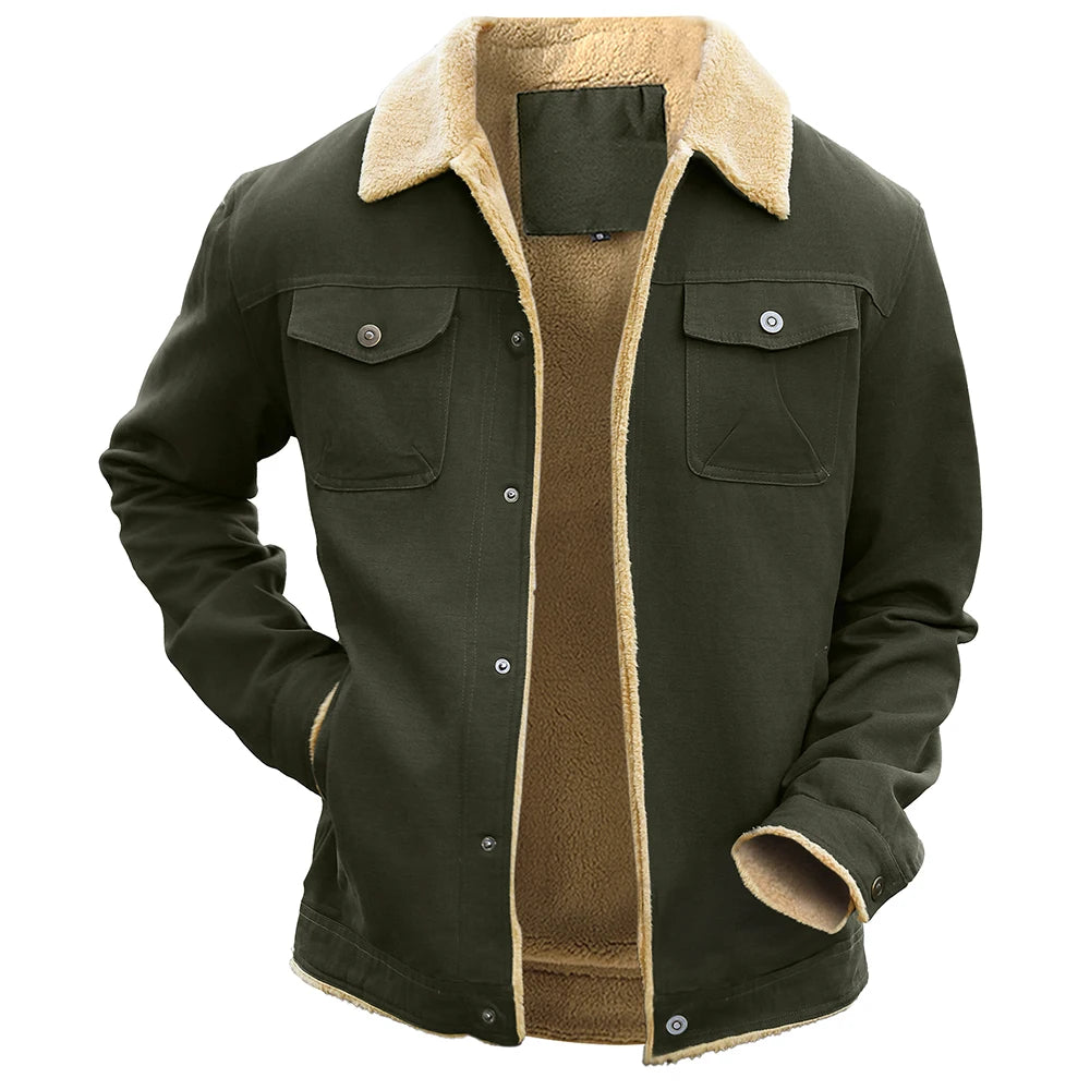 Men's Jackets Winter Faux Shearling Lined Windproof Warm Coat Black Buttoned Parka Pockets Comfortable Casual Tops US Size