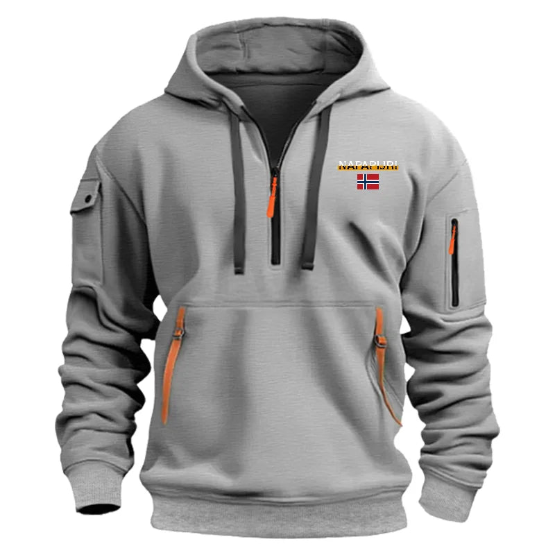 Men's Casual Sports Hoodie, Long Sleeve Loose Jacket Zipper Multi-Pocket, Harajuku, Urban Fashion, Autumn and Winter