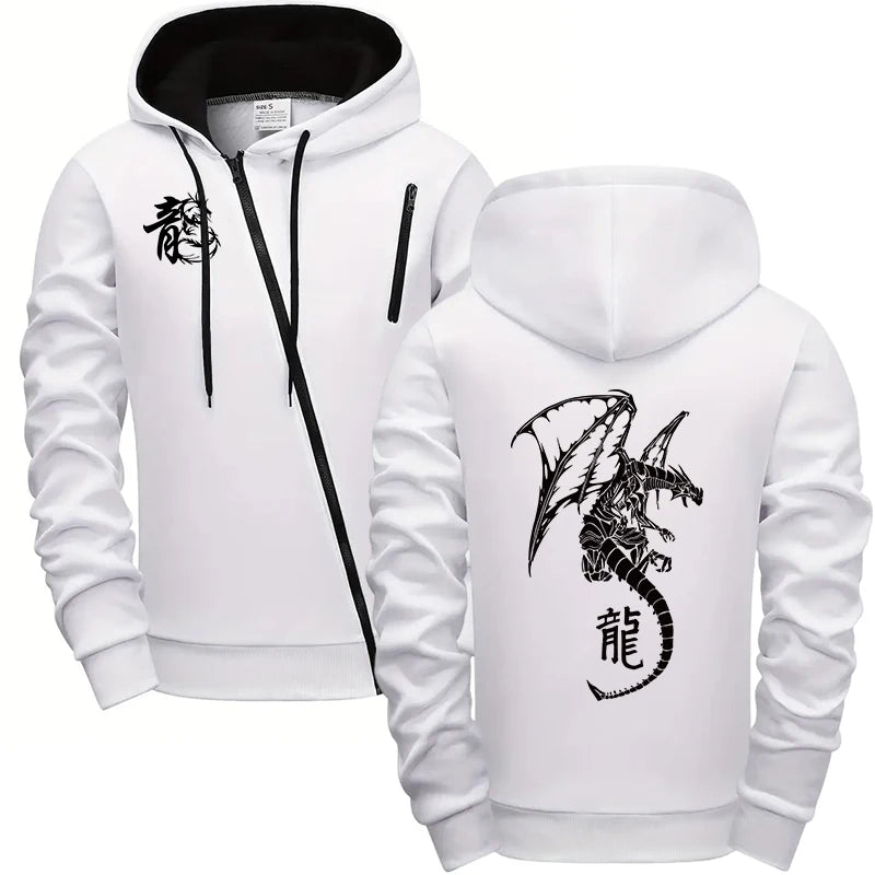 Men's Zip-up Jackets All Season Daily Casual Sports Riding Versatile Hooded Coats Male Gym Fitness Hoodie Dragon Printed Clothes