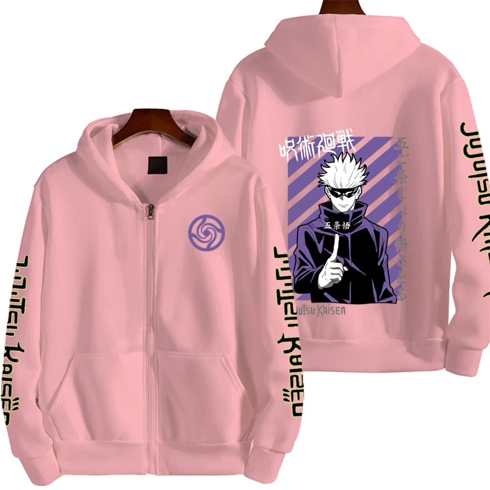 Jujutsu Kaisen Men Zip Up Hoodie Spring Autumn Fashion Women Oversized Sweatshirt 2024 New Cartoon Anime Couple Jackets Coat