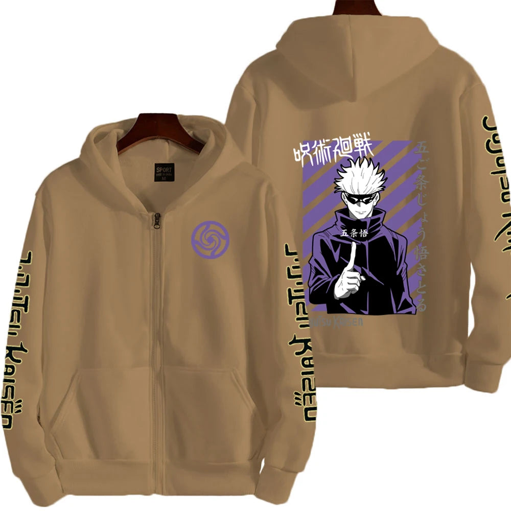 Jujutsu Kaisen Men Zip Up Hoodie Spring Autumn Fashion Women Oversized Sweatshirt 2024 New Cartoon Anime Couple Jackets Coat