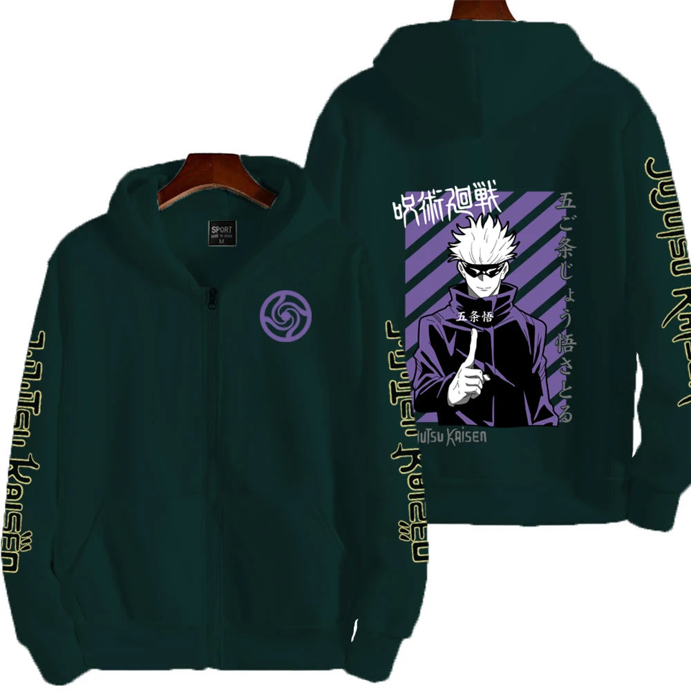 Jujutsu Kaisen Men Zip Up Hoodie Spring Autumn Fashion Women Oversized Sweatshirt 2024 New Cartoon Anime Couple Jackets Coat