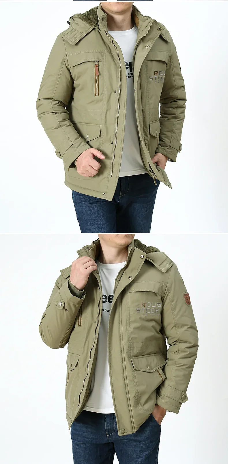 Cargo Jackets Men Winter Outdoor Windproof Warm Casual Fleece Jacket Thick Warm Hooded Coat Solid Color Outerwear Mens Clothing