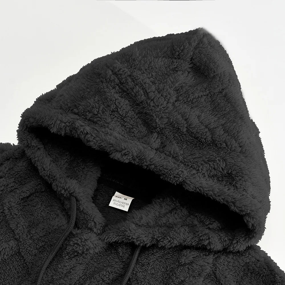 Autumn and winter leisure men's high street jacquard double-sided velvet hooded sports trend pullover sweater jacket