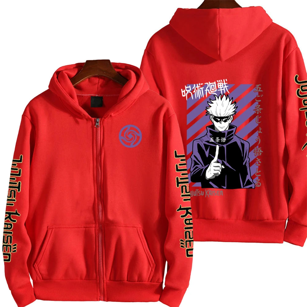 Jujutsu Kaisen Men Zip Up Hoodie Spring Autumn Fashion Women Oversized Sweatshirt 2024 New Cartoon Anime Couple Jackets Coat
