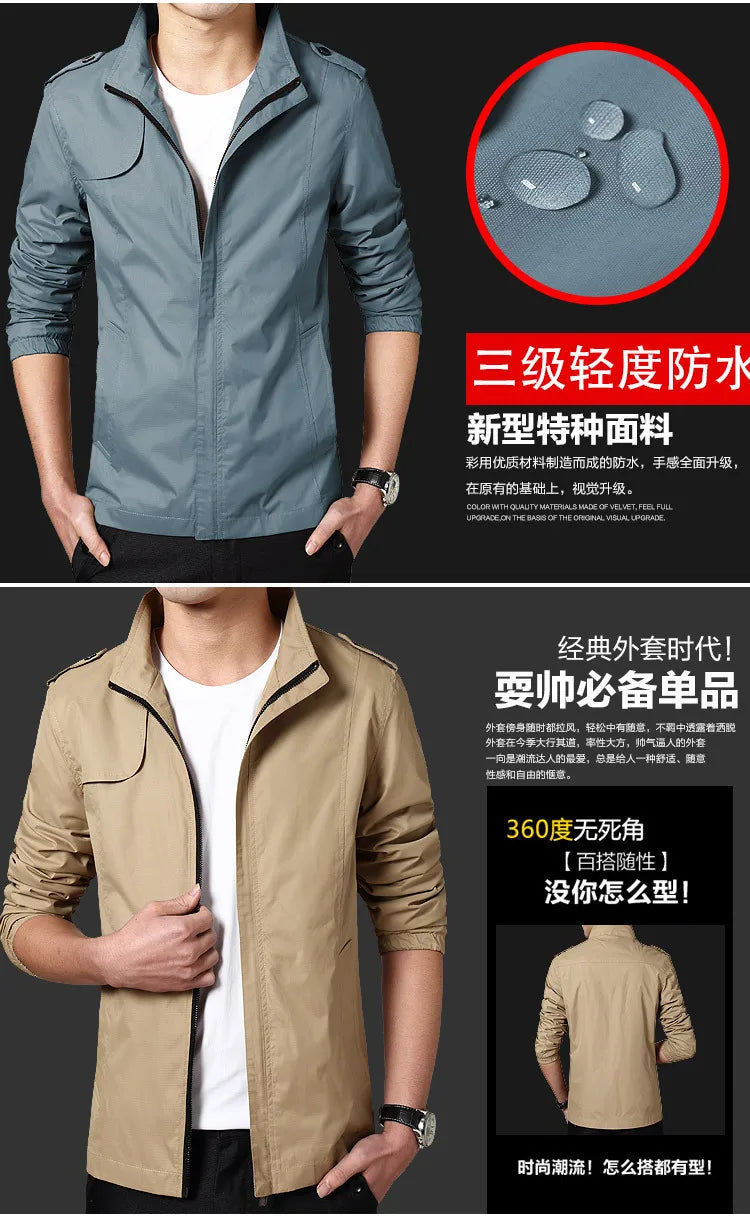 Waterproof jackets Casual Windbreaker Jackets Outdoor Caogo Coat men Plus Size Man Solid Waterproof Men's Zipper Slim fit Jacket