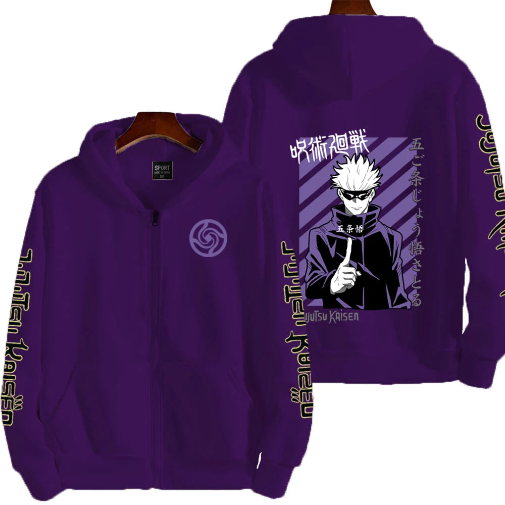 Jujutsu Kaisen Men Zip Up Hoodie Spring Autumn Fashion Women Oversized Sweatshirt 2024 New Cartoon Anime Couple Jackets Coat