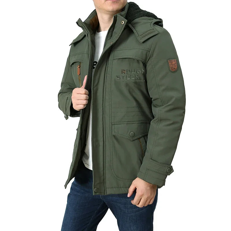 Cargo Jackets Men Winter Outdoor Windproof Warm Casual Fleece Jacket Thick Warm Hooded Coat Solid Color Outerwear Mens Clothing