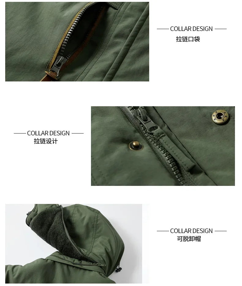 Cargo Jackets Men Winter Outdoor Windproof Warm Casual Fleece Jacket Thick Warm Hooded Coat Solid Color Outerwear Mens Clothing