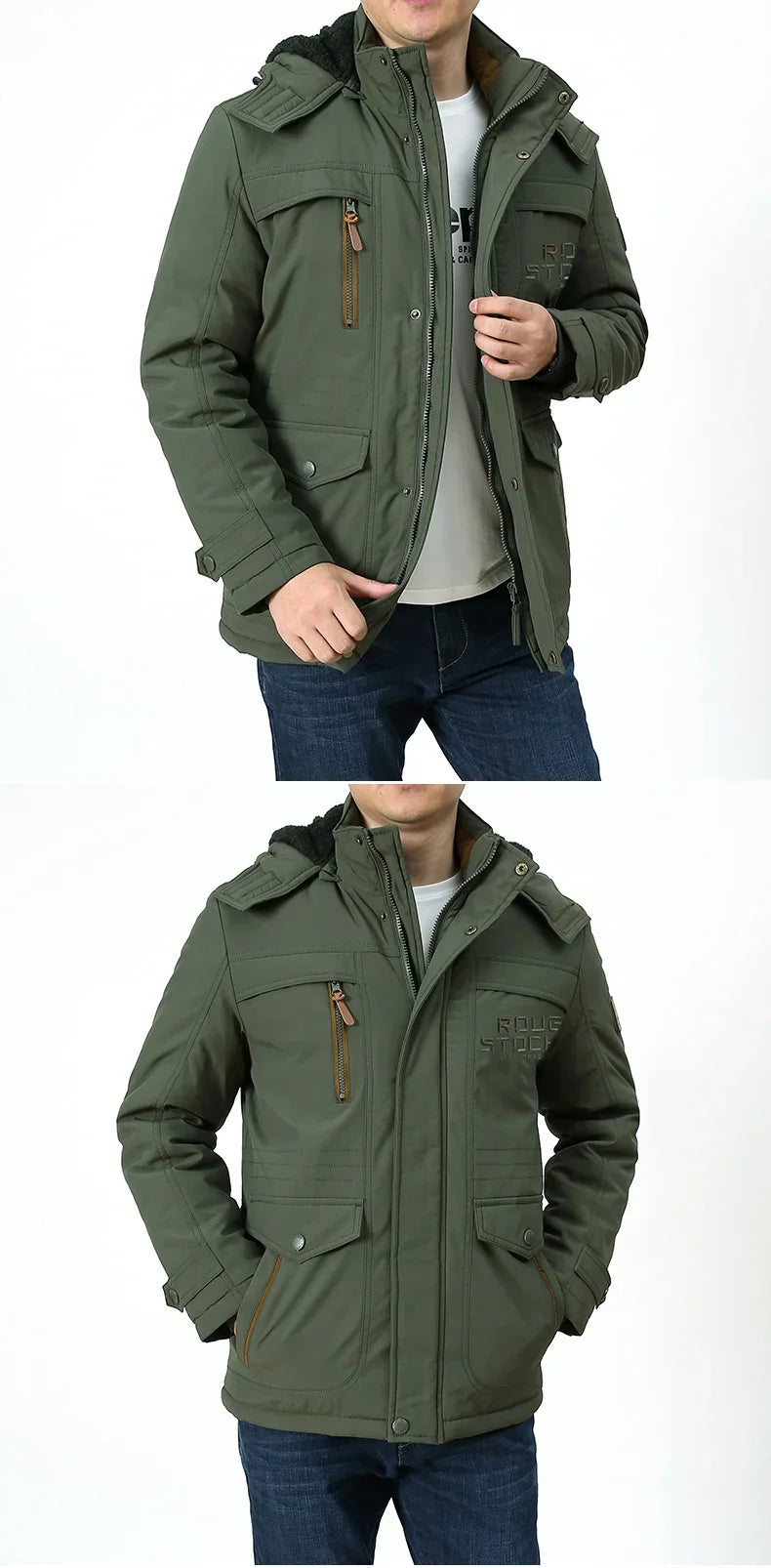 Cargo Jackets Men Winter Outdoor Windproof Warm Casual Fleece Jacket Thick Warm Hooded Coat Solid Color Outerwear Mens Clothing