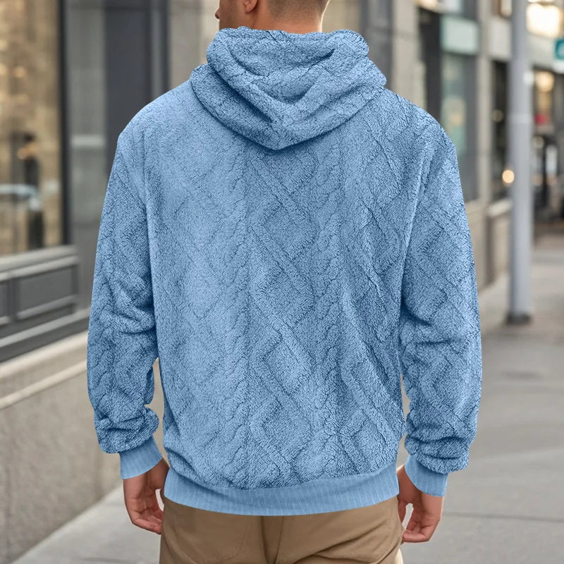 Autumn and winter leisure men's high street jacquard double-sided velvet hooded sports trend pullover sweater jacket