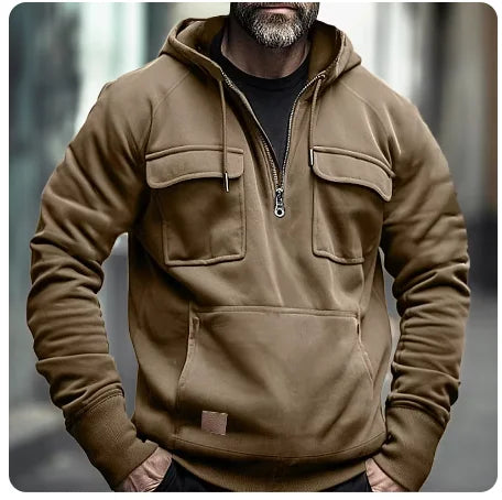 Autumn Men Hooded Jackets Zipper Men Tactical Hoodies Solid Warm Fleece Military Sweatshirts Multi Pockets Thick Outdoor Overoat