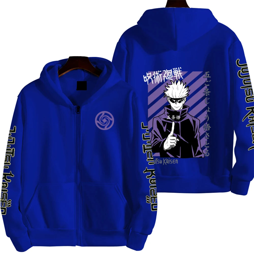 Jujutsu Kaisen Men Zip Up Hoodie Spring Autumn Fashion Women Oversized Sweatshirt 2024 New Cartoon Anime Couple Jackets Coat