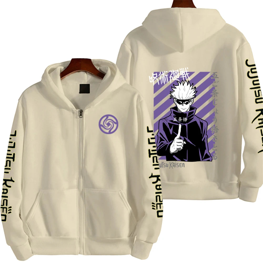 Jujutsu Kaisen Men Zip Up Hoodie Spring Autumn Fashion Women Oversized Sweatshirt 2024 New Cartoon Anime Couple Jackets Coat