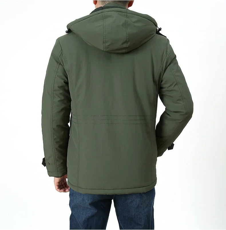 Cargo Jackets Men Winter Outdoor Windproof Warm Casual Fleece Jacket Thick Warm Hooded Coat Solid Color Outerwear Mens Clothing