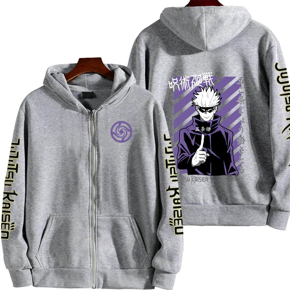 Jujutsu Kaisen Men Zip Up Hoodie Spring Autumn Fashion Women Oversized Sweatshirt 2024 New Cartoon Anime Couple Jackets Coat