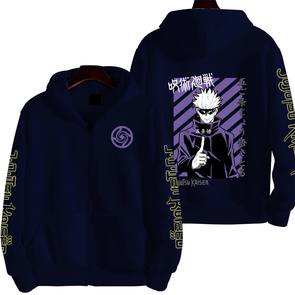 Jujutsu Kaisen Men Zip Up Hoodie Spring Autumn Fashion Women Oversized Sweatshirt 2024 New Cartoon Anime Couple Jackets Coat