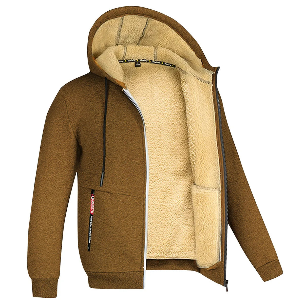 Winter New Men's Trendy Hooded Sweatshirt, Fleece Windproof and Warm Zipper Jacket, Outdoor Casual Solid Color Versatile Jacket