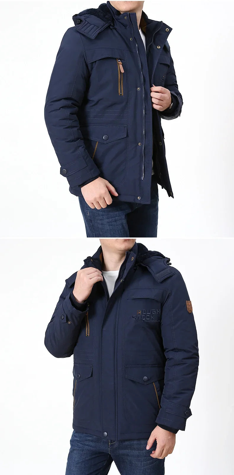 Cargo Jackets Men Winter Outdoor Windproof Warm Casual Fleece Jacket Thick Warm Hooded Coat Solid Color Outerwear Mens Clothing
