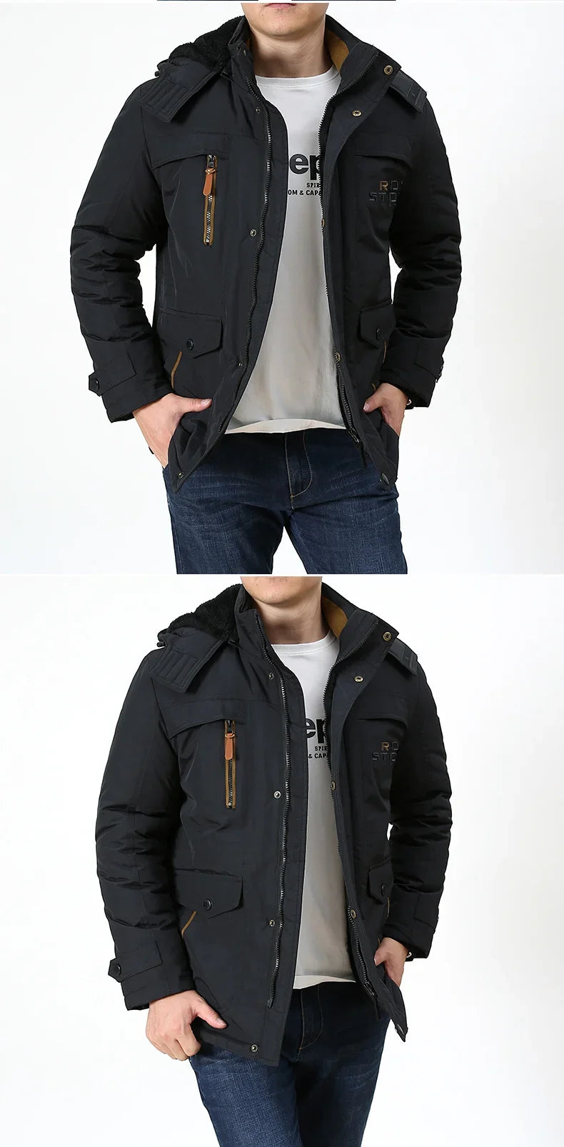 Cargo Jackets Men Winter Outdoor Windproof Warm Casual Fleece Jacket Thick Warm Hooded Coat Solid Color Outerwear Mens Clothing