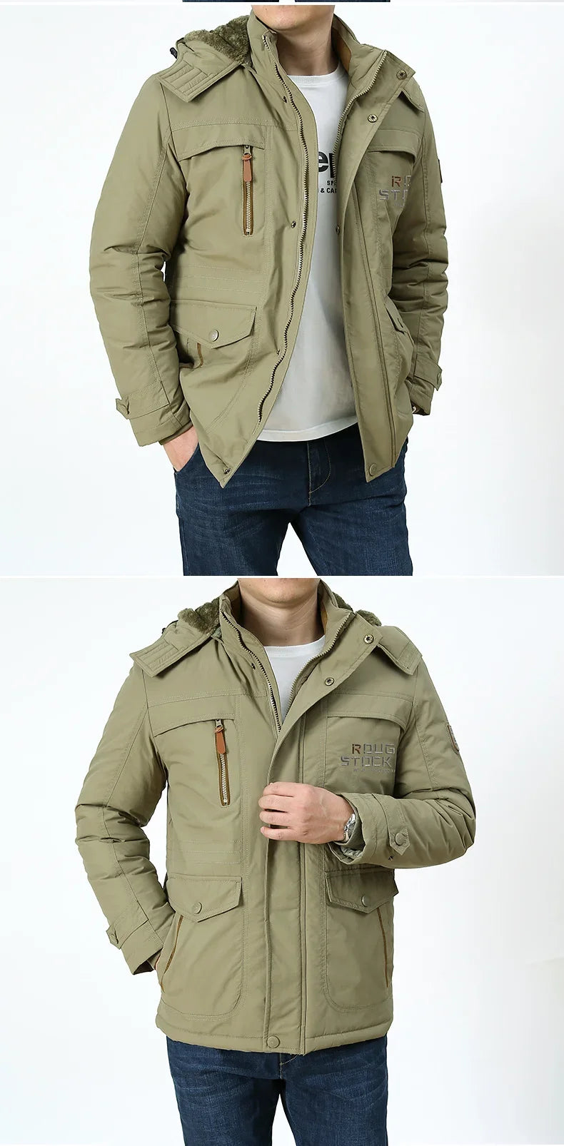 Cargo Jackets Men Winter Outdoor Windproof Warm Casual Fleece Jacket Thick Warm Hooded Coat Solid Color Outerwear Mens Clothing