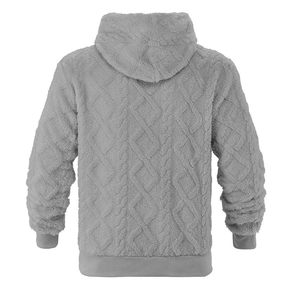 Autumn and winter leisure men's high street jacquard double-sided velvet hooded sports trend pullover sweater jacket