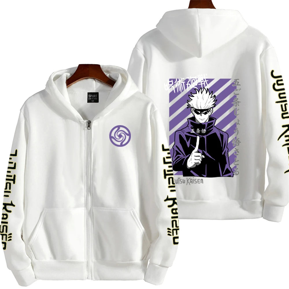 Jujutsu Kaisen Men Zip Up Hoodie Spring Autumn Fashion Women Oversized Sweatshirt 2024 New Cartoon Anime Couple Jackets Coat