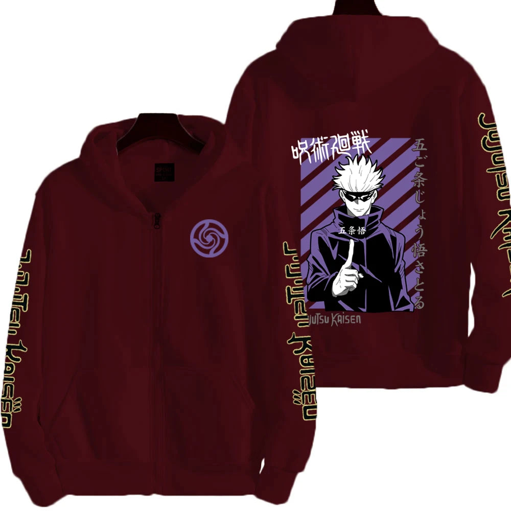 Jujutsu Kaisen Men Zip Up Hoodie Spring Autumn Fashion Women Oversized Sweatshirt 2024 New Cartoon Anime Couple Jackets Coat