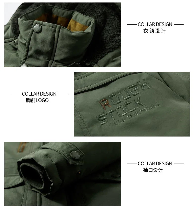 Cargo Jackets Men Winter Outdoor Windproof Warm Casual Fleece Jacket Thick Warm Hooded Coat Solid Color Outerwear Mens Clothing