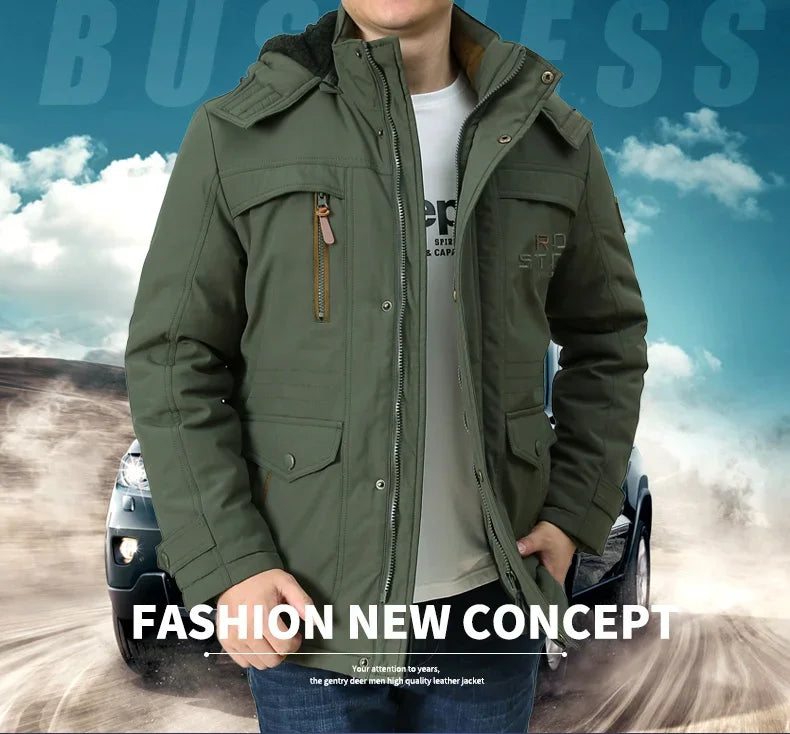 Cargo Jackets Men Winter Outdoor Windproof Warm Casual Fleece Jacket Thick Warm Hooded Coat Solid Color Outerwear Mens Clothing