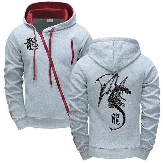 Men's Zip-up Jackets All Season Daily Casual Sports Riding Versatile Hooded Coats Male Gym Fitness Hoodie Dragon Printed Clothes