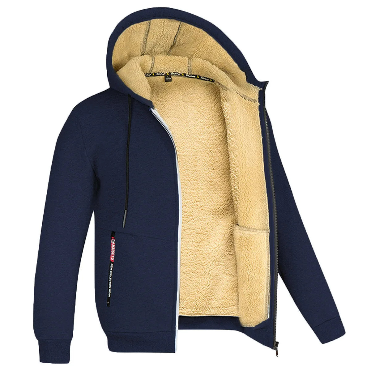 Winter New Men's Trendy Hooded Sweatshirt, Fleece Windproof and Warm Zipper Jacket, Outdoor Casual Solid Color Versatile Jacket