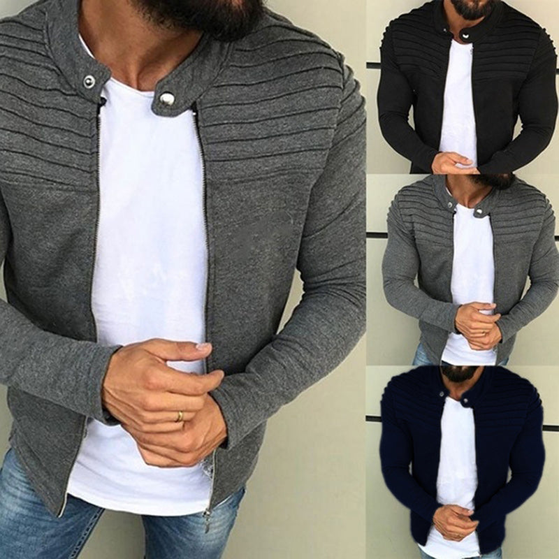 Men's Collar Jackets Black Lightweight Sweatshirts Full Zip Up Neck Long Sleeve Tops with Pocket Autumn Winter Outwear Jacket