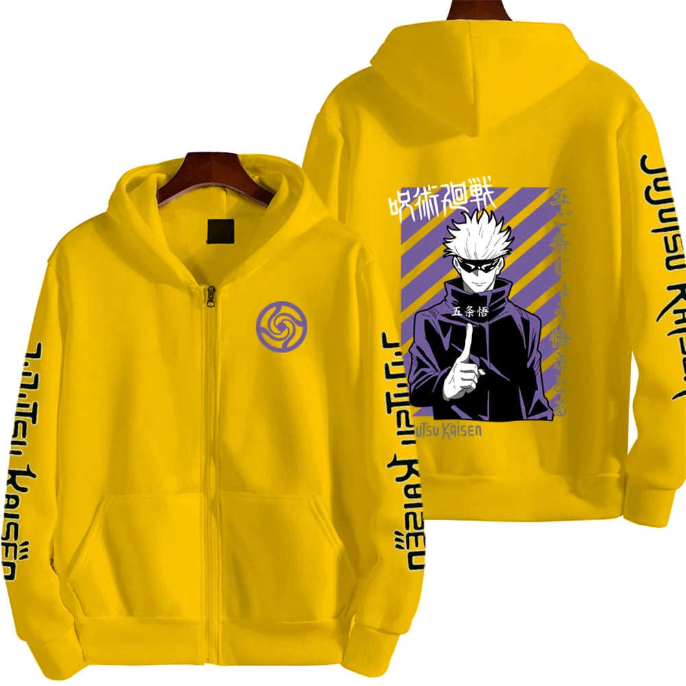 Jujutsu Kaisen Men Zip Up Hoodie Spring Autumn Fashion Women Oversized Sweatshirt 2024 New Cartoon Anime Couple Jackets Coat