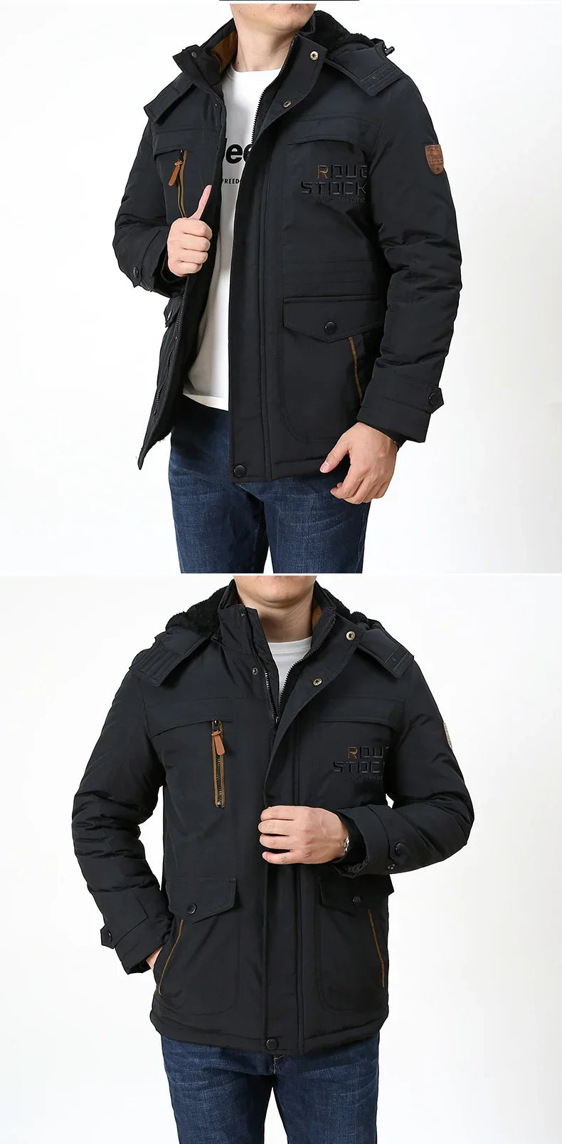 Cargo Jackets Men Winter Outdoor Windproof Warm Casual Fleece Jacket Thick Warm Hooded Coat Solid Color Outerwear Mens Clothing