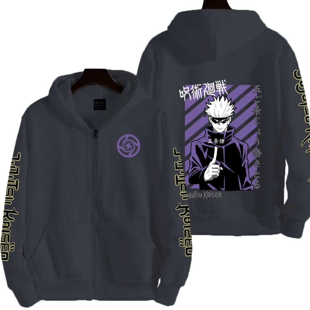 Jujutsu Kaisen Men Zip Up Hoodie Spring Autumn Fashion Women Oversized Sweatshirt 2024 New Cartoon Anime Couple Jackets Coat