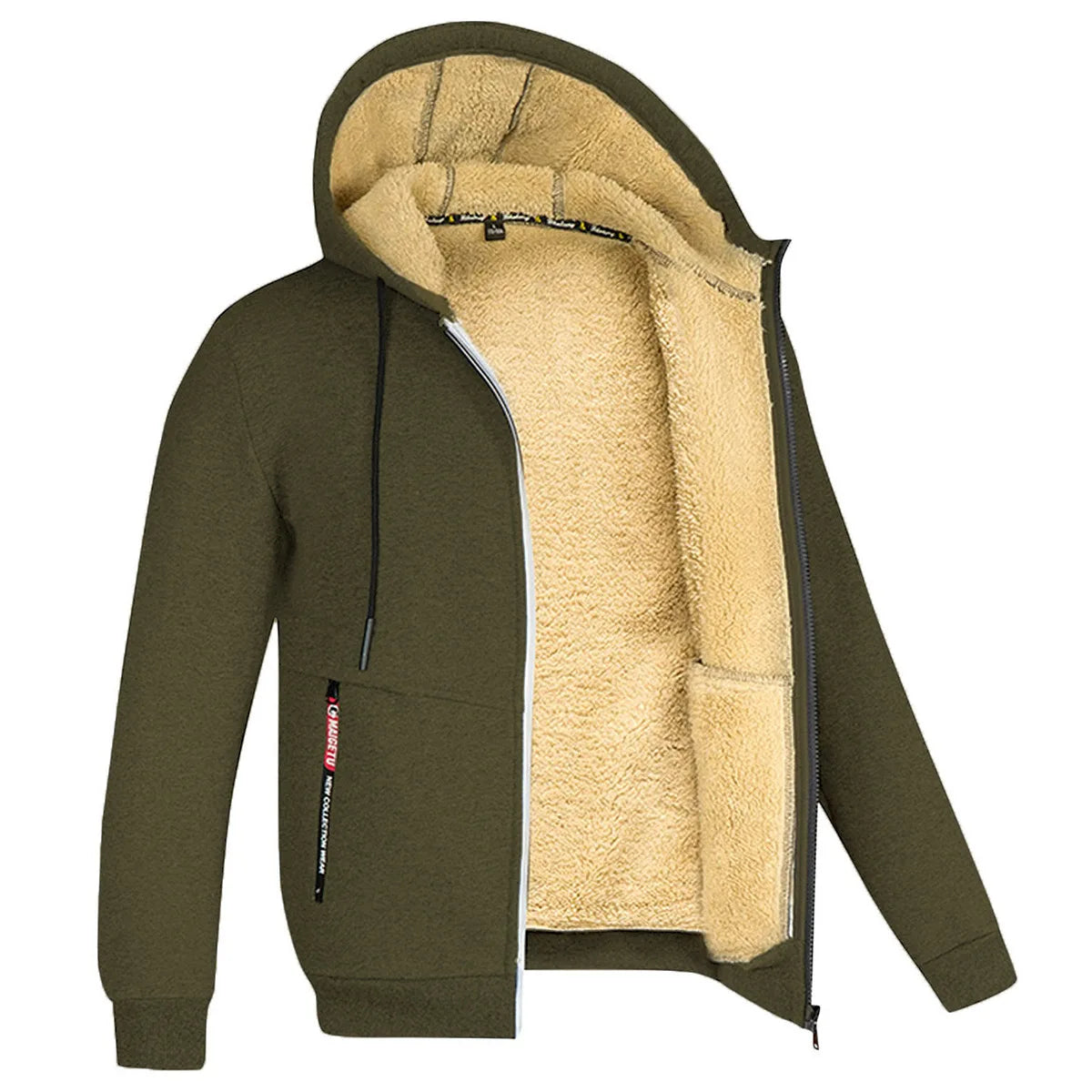 Winter New Men's Trendy Hooded Sweatshirt, Fleece Windproof and Warm Zipper Jacket, Outdoor Casual Solid Color Versatile Jacket