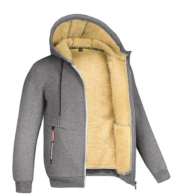 Winter New Men's Trendy Hooded Sweatshirt, Fleece Windproof and Warm Zipper Jacket, Outdoor Casual Solid Color Versatile Jacket