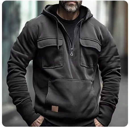 Autumn Men Hooded Jackets Zipper Men Tactical Hoodies Solid Warm Fleece Military Sweatshirts Multi Pockets Thick Outdoor Overoat