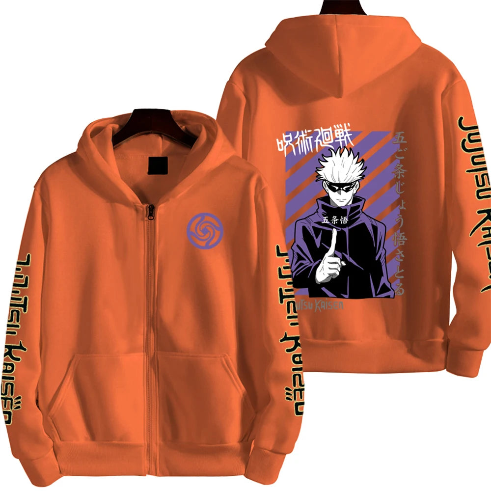 Jujutsu Kaisen Men Zip Up Hoodie Spring Autumn Fashion Women Oversized Sweatshirt 2024 New Cartoon Anime Couple Jackets Coat