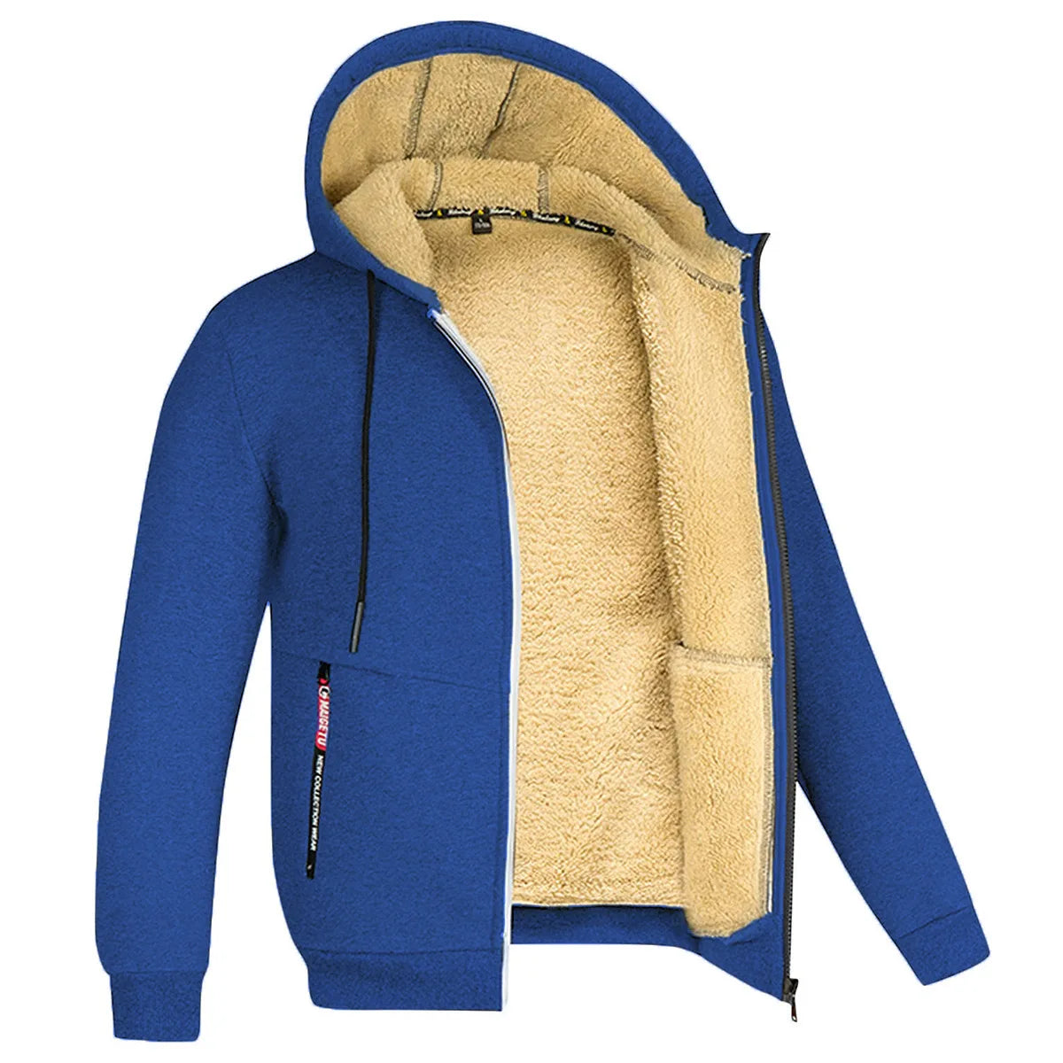 Winter New Men's Trendy Hooded Sweatshirt, Fleece Windproof and Warm Zipper Jacket, Outdoor Casual Solid Color Versatile Jacket